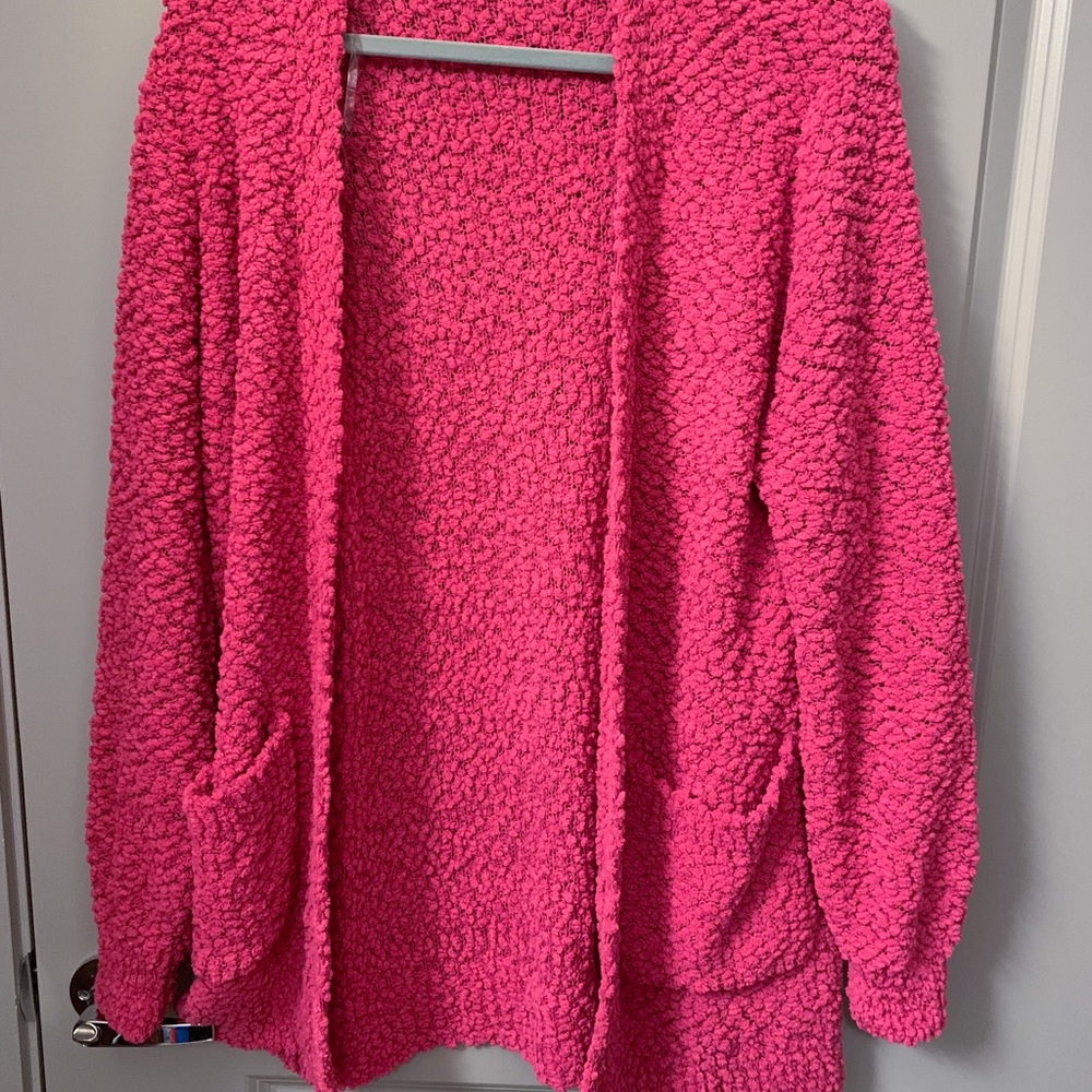 Zenana Popcorn Knit Cardigan in Pink